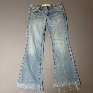 Levi's 518 Superlow Boot Cut Jeans Juniors 3M Light Wash Blue Raw Frayed Hem